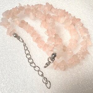 Vintage Rose Quartz Necklace 18+2" Silver Tone Light Pink Natural Polished Stone